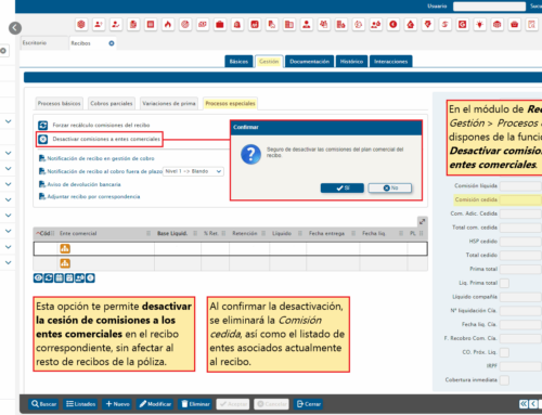 730. Recibos – Desactivar comisiones a entes comerciales